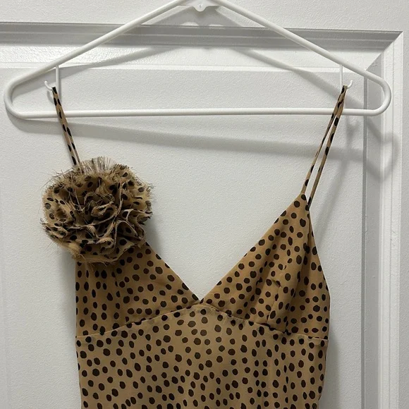 Zara Tan Maxi Dress with Black Dots - Picture 10 of 12